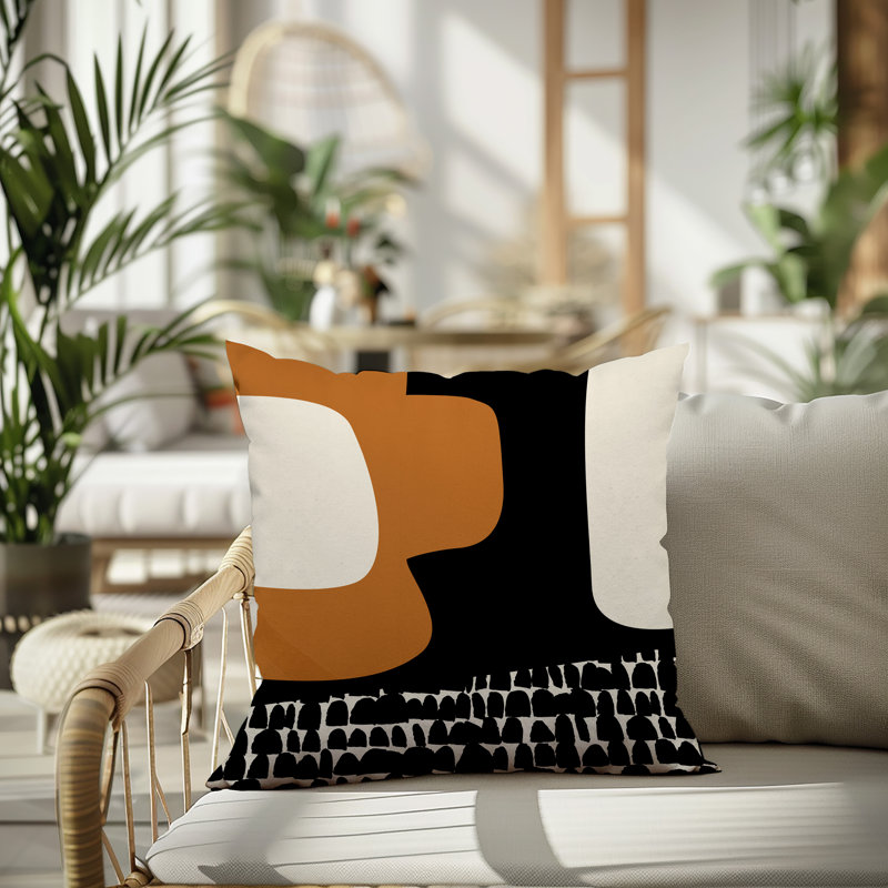 Coussin carré intérieur / extérieur pia, H 15 po x l 15 po, Burnt Orange/Black/Off-White