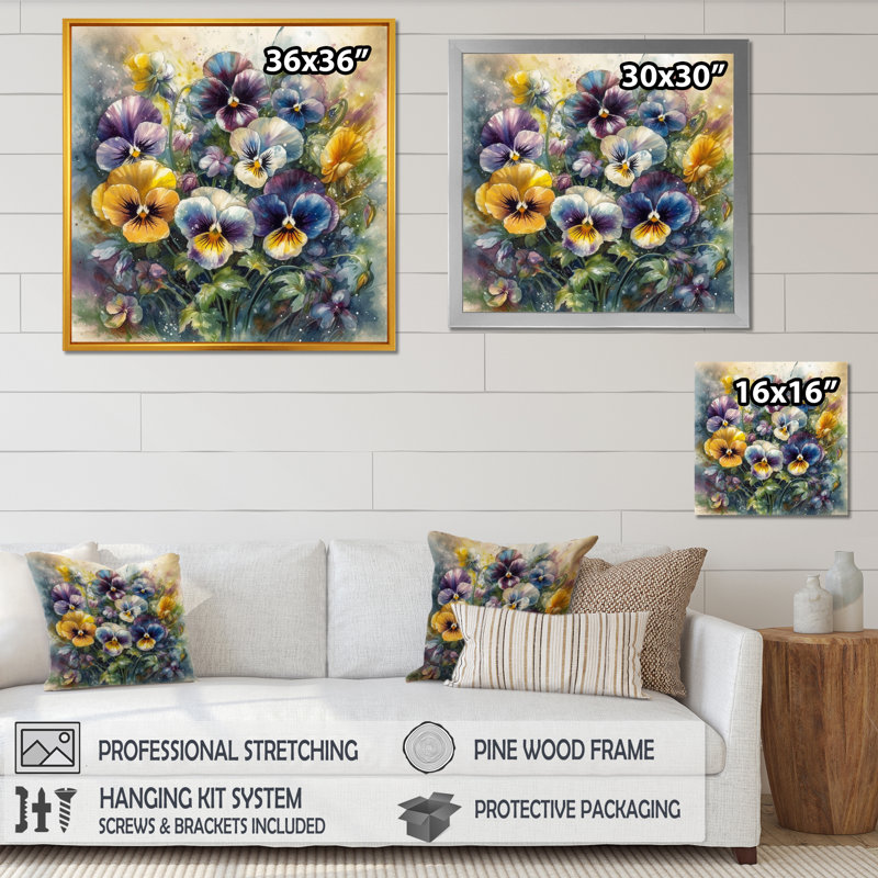 «Purple Blossoming Petunias IV», reproduction d'art sur toile, H 30 po x l 30 po x P 1 po, Cadre flottant noir