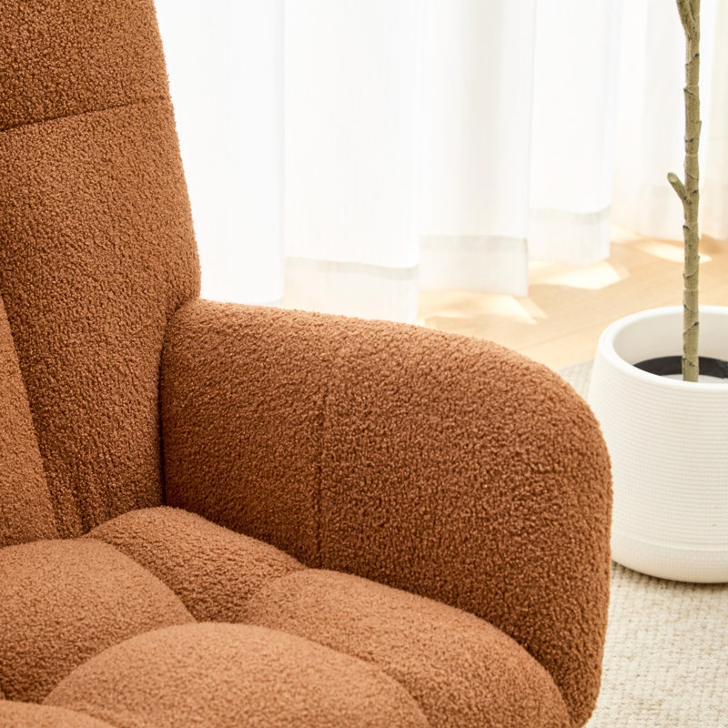 Ensemble fauteuil berçant à oreilles en tissu Teddy et repose-pieds, fauteuil à bascule d'allaitement avec poche de rangement latérale, mouvement de glissement fluide, base en bois massif sécurisée, fauteuil d'appoint confortable pour le salon