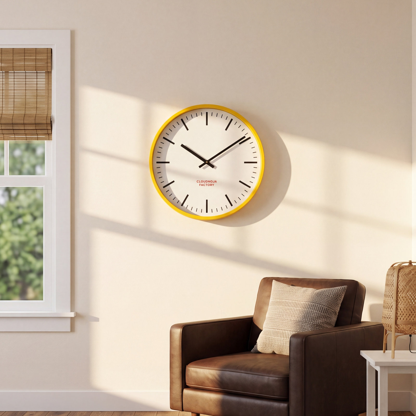 12" Factory Station Metal Wall Clock, Yellow