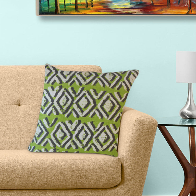 Oreiller Barbod Ikat, 18 po x 18 po, Coussin décoratif, Vert