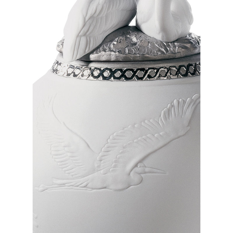 Elegant Herons Realm Porcelain Table Vase in Silver Lustre