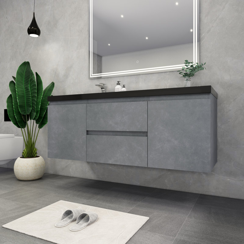 Ensemble de meuble-lavabo mural simple 60 po Castin, Gris ciment