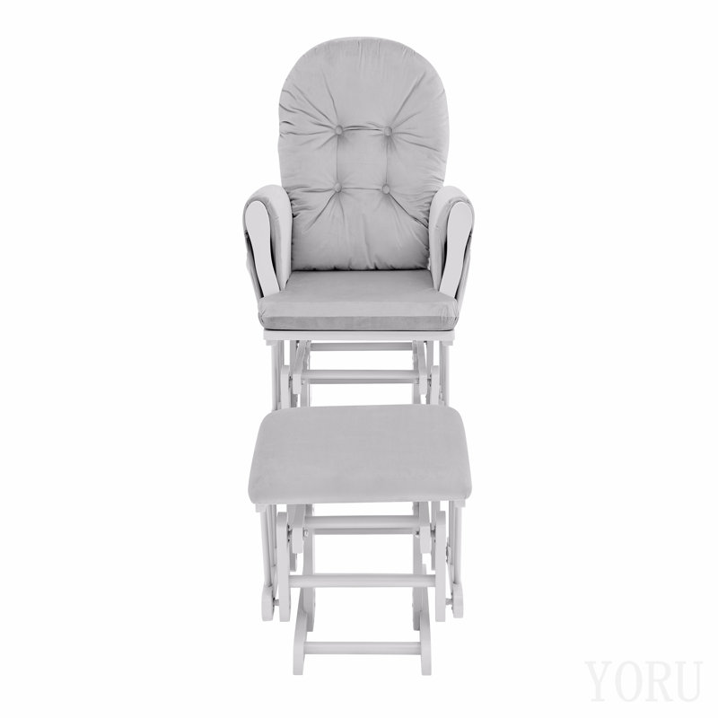 Fauteuil coulissant et repose-pieds Mason en bois blanc et tissu gris, Gris clair, Blanc