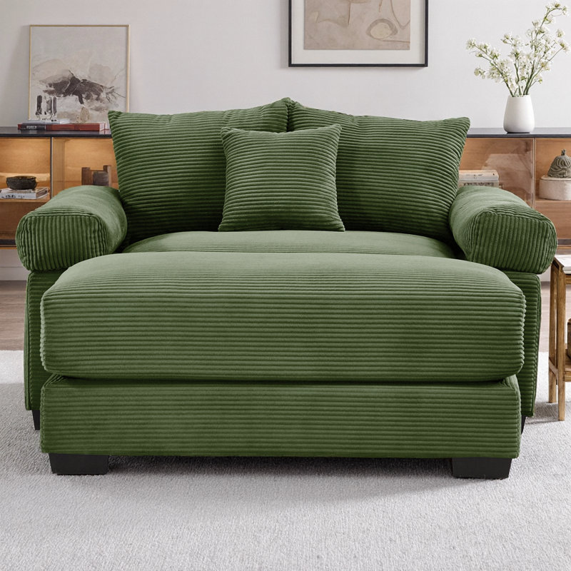 Fauteuil d'appoint ergonomique 54,3 po surdimensionné en velours côtelé avec repose-pieds, accoudoirs extra-larges et coussins décoratifs