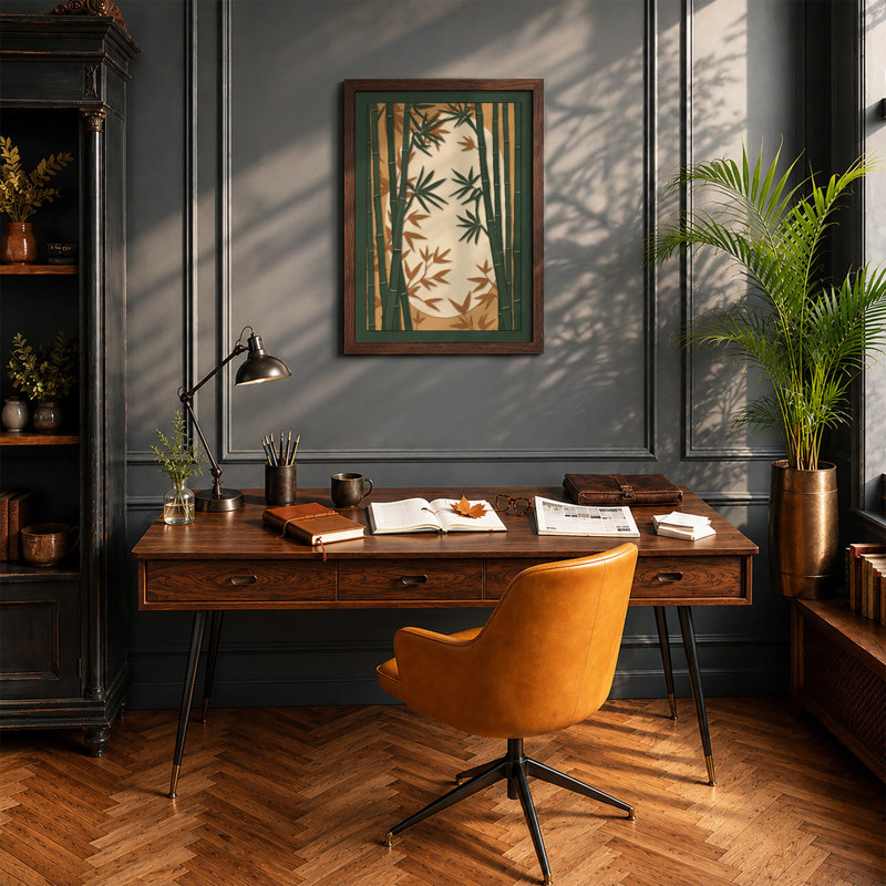 Bamboo Study Botanical - Framed Print, Walnut, A4 - 29.7 x 21.0 cm