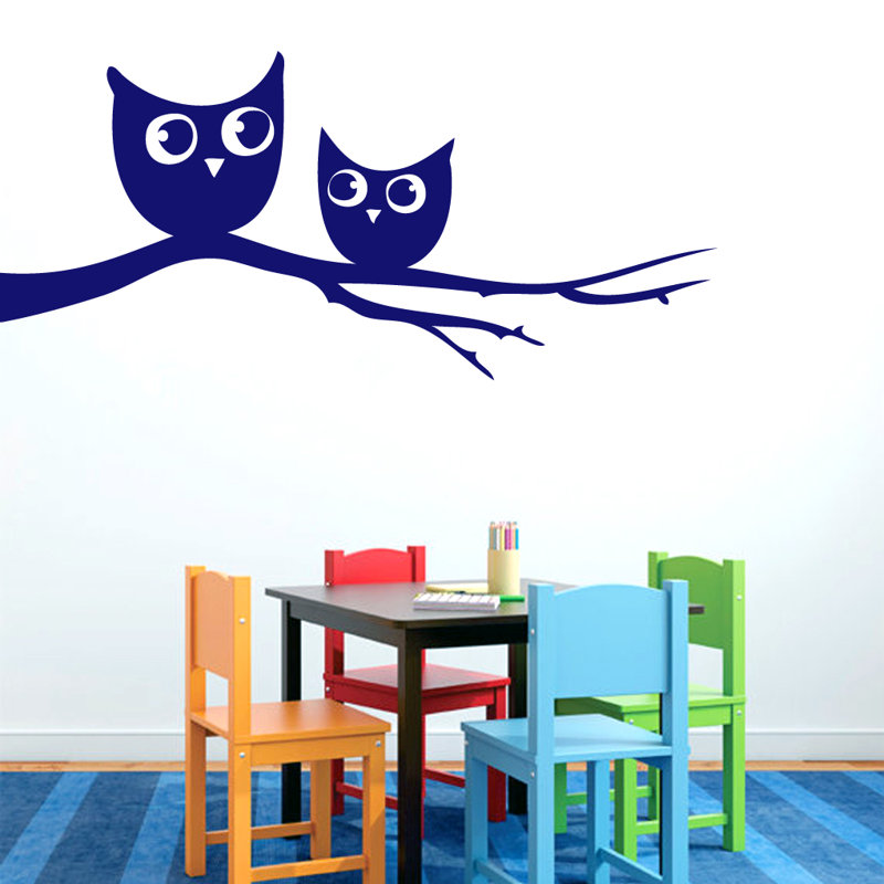 Décalcomanie murale owls sur une branche, Bleu marine
