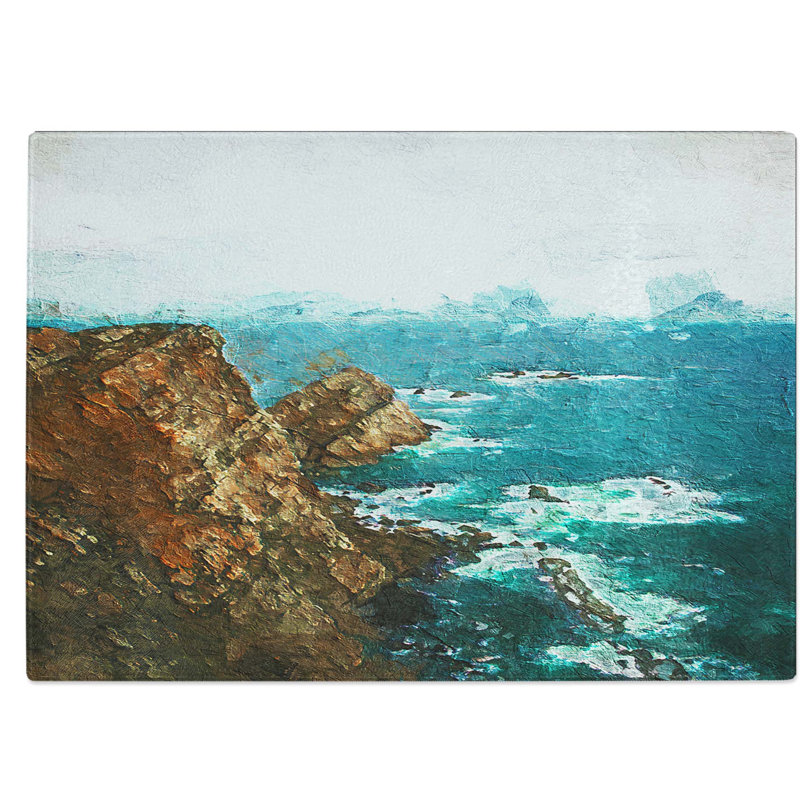 Tempered Glass Ocean View from Faro Cabo Penas in Spain Chopping Board, 39 cm W x 28.5 cm L