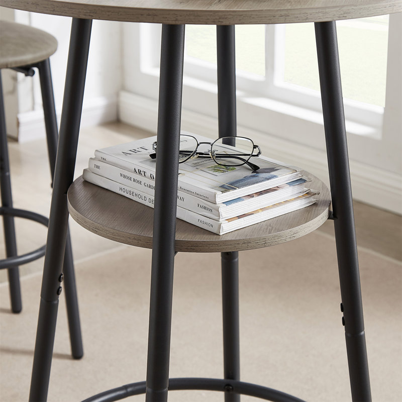 Round Bar Stool Set With Shelf, Upholstered Stool With Backrest,23.62'' W X 23.62'' D X 35.43'' H, Grey, Grey