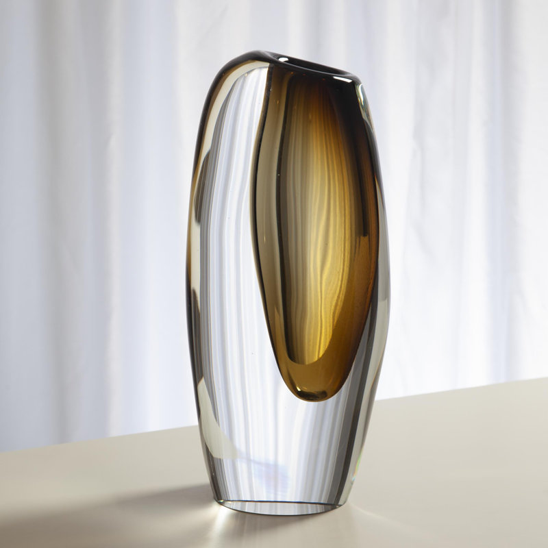 Offset Vase-Moss Green-Lg, 13" H x 6.25" W x 4" D