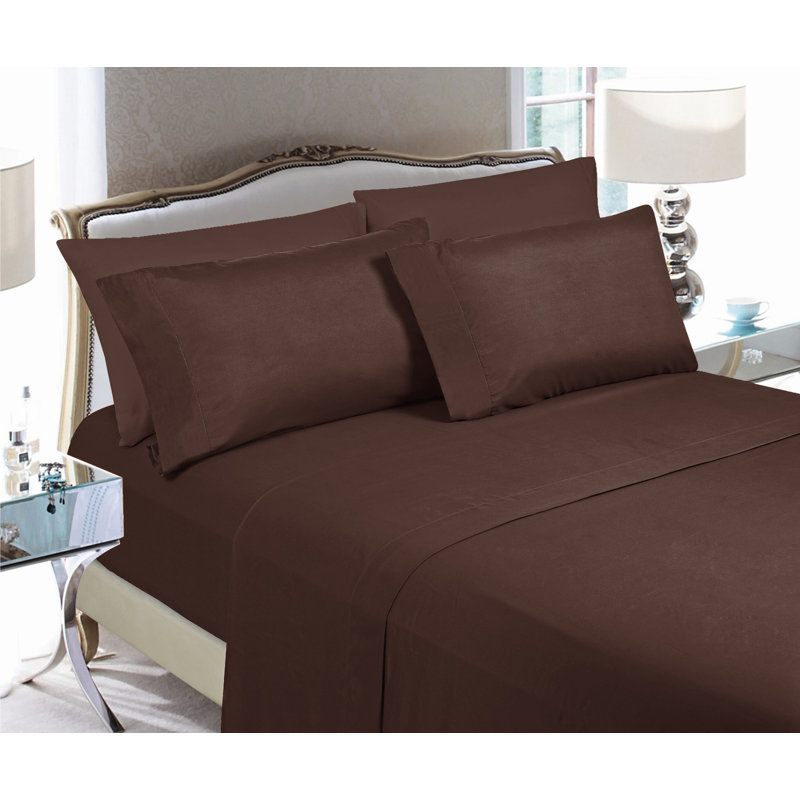 Microfiber Sheet Set with Deep Pocket Fitted Sheet, Chocolate, Split King Sheet Set with 2 Pillowcases