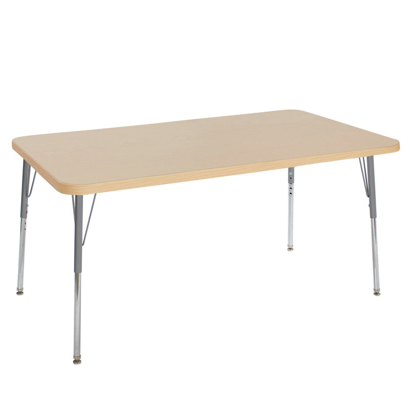 Table d'activité rectangulaire 36 po x 60 po à grain de bois thermofusionné avec pieds standard - grain d'érable / argent