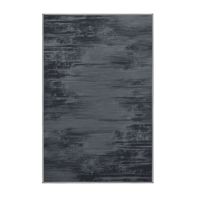 Tapis abstrait gris lavable à la machine, Rectangulaire 7 pi x 10 pi