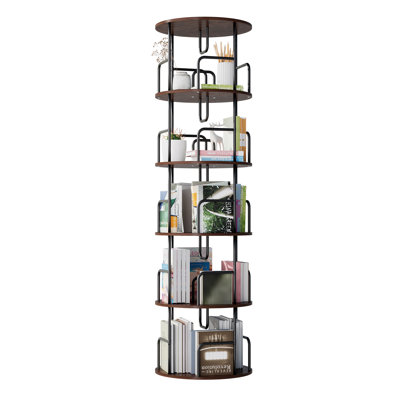Bibliothèque pivotante à 5 niveaux, tablette pivotante à 360° avec cadre en métal, étagère de rangement haute et étroite, adaptée au salon, à la chambre et au bureau.