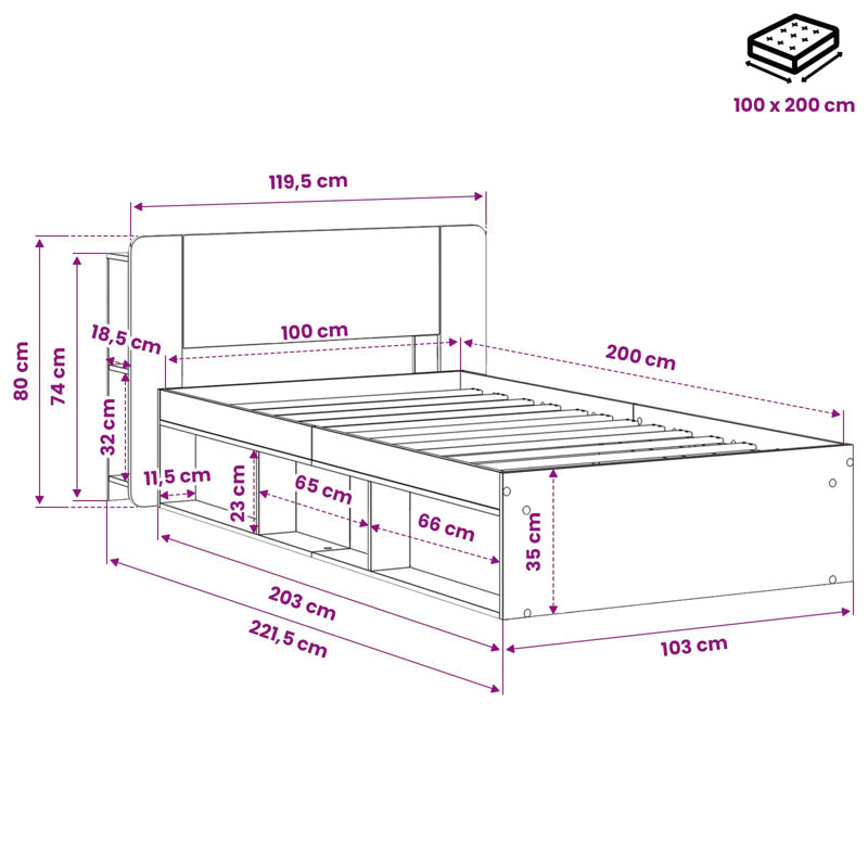 Bed, Artisan Oak, European Single (90 x 200 cm)
