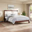 Structure de lit plateforme en bois massif avec tête de lit tapissier en velours beige, aucun sommier tapissier requis-352068729-352068728