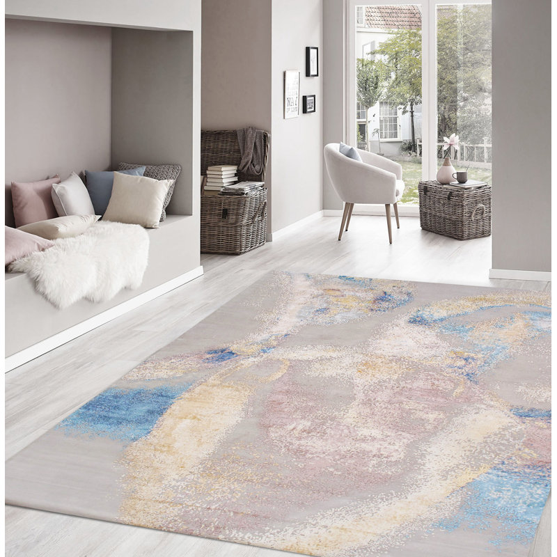 Modern Abstract Ivory Area Rug, Rectangle 9'1" x 12'2"