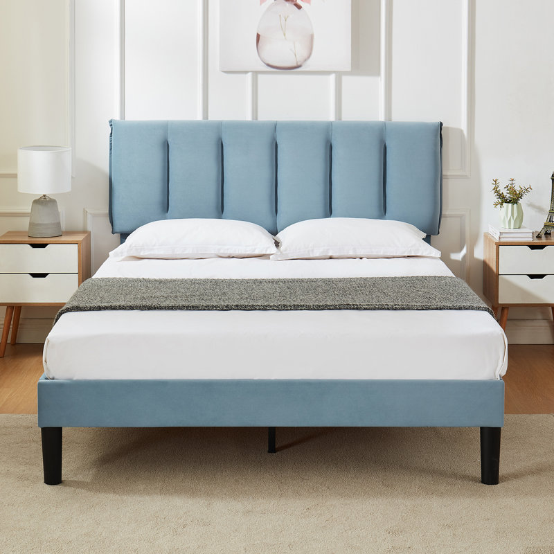 Structure de lit tapissier Auxter, Grand, Bleu clair