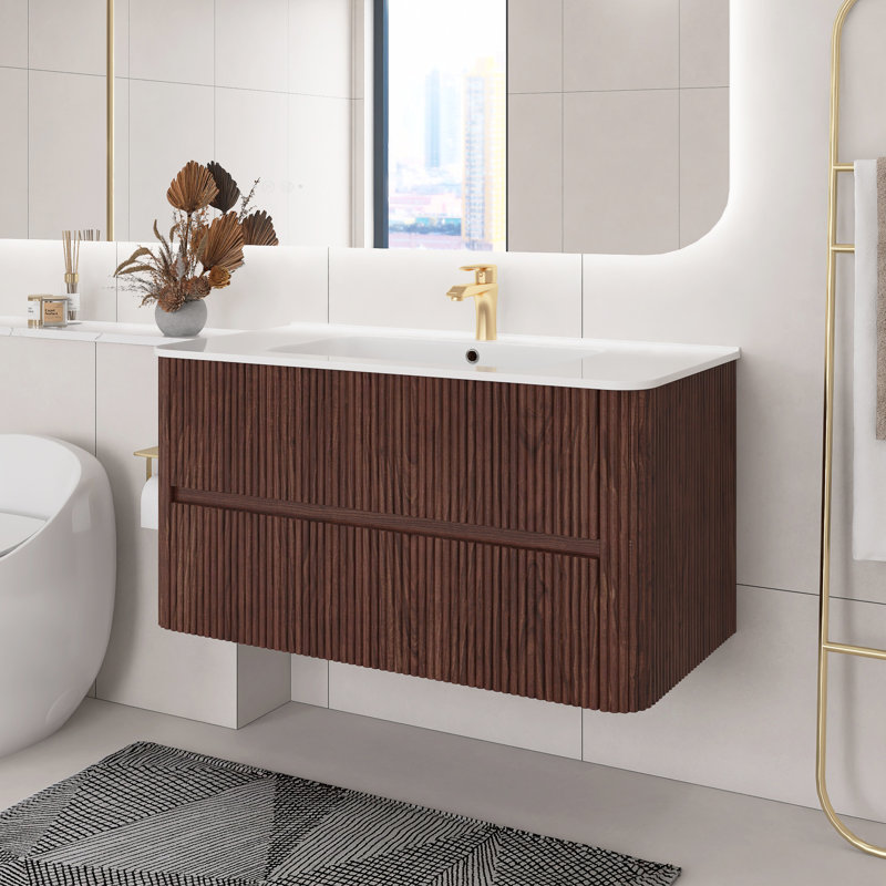 Meuble-lavabo simple 35,75 po avec plateau en céramique Dimetra