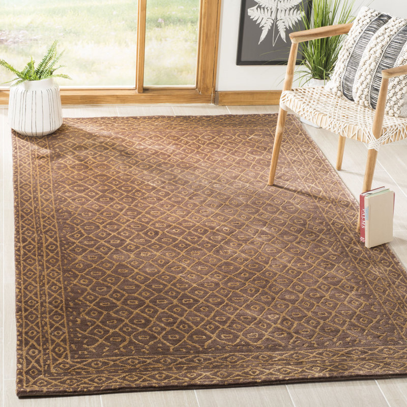 Tapis tibÃ©tain en soie et laine nouÃ© Ã  la main par Bendon, Rectangle 9 pi x 12 pi