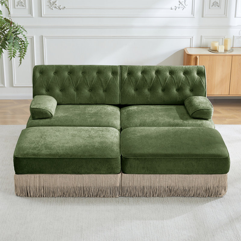 Canapé Chesterfield, H 34,2 po x l 76,6 po x P 60,3 po, Vert