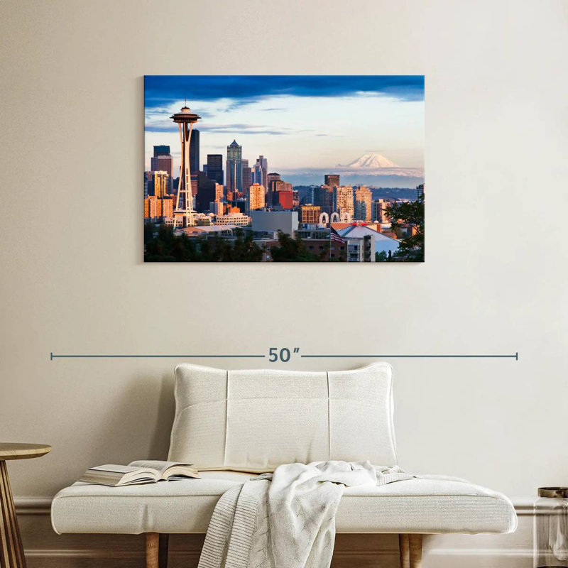 Skyline de Sirci Seattle et Mont Rainier, H 24 po x l 36 po