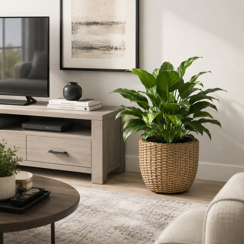 Pot à fleurs rond en polyrattan de 13 po avec cadre en acier SOLHome - panier décoratif d'extérieur avec insert noir