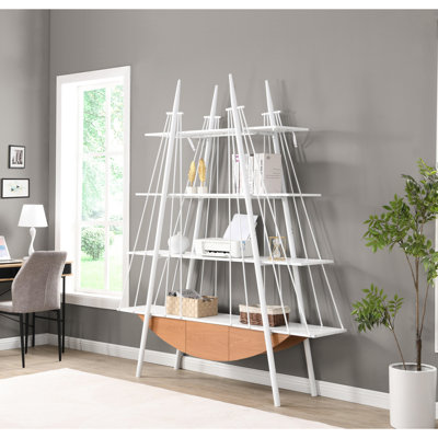69.58 Inch Industrial Bookcase With Drawer And Spacious Shelves, White & Metal 4 Freestanding Storage For Home Office Open Shelves Drawer, Shelf
