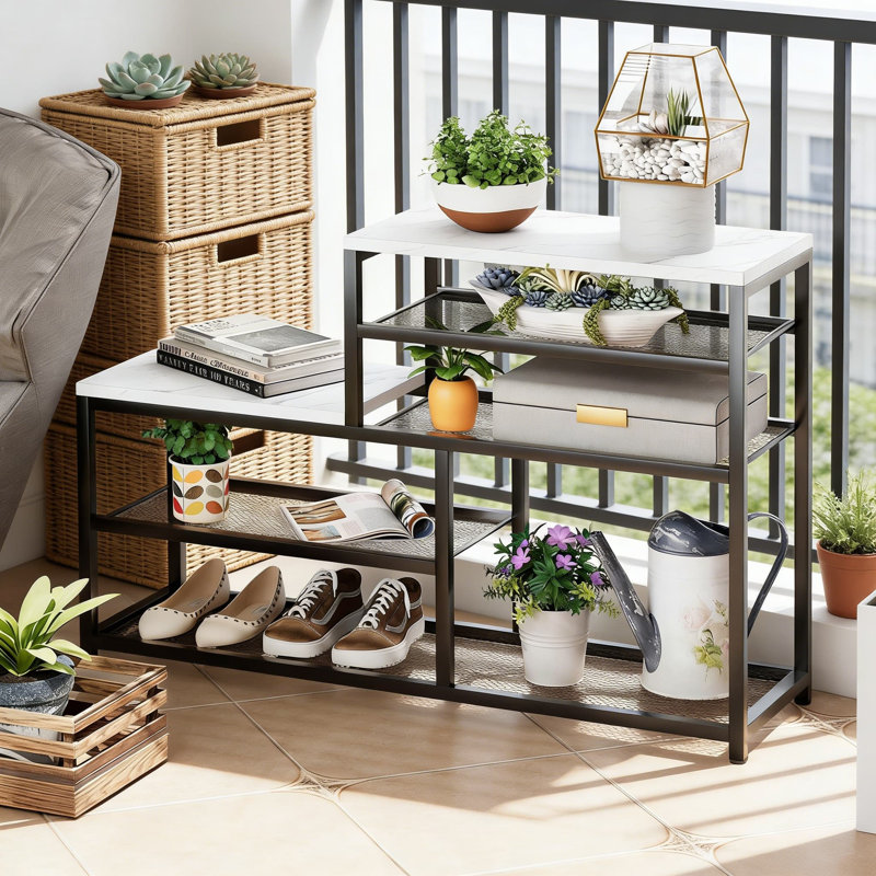 Banc à chaussures avec siège, organisateur de rangement de chaussures autoportant à 5 niveaux pour le vestibule, le couloir et le placard, structure en métal robuste avec pieds réglables