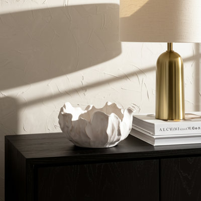  Bol décoratif en grès porcelaine sculpté de forme organique pour le bureau à domicile, la chambre à coucher, le salon, le style moderne, le décor glamour, l'accessoire de centre de table, l'ivoire et le brun clair de 9 po
