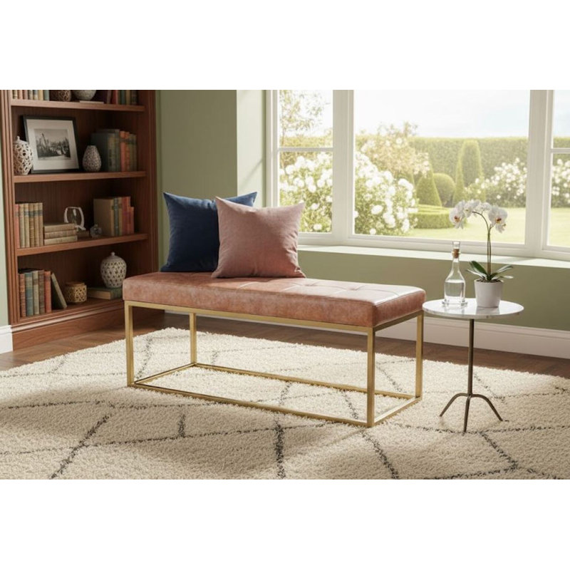 Banc rembourré très grand, Brun clair antique