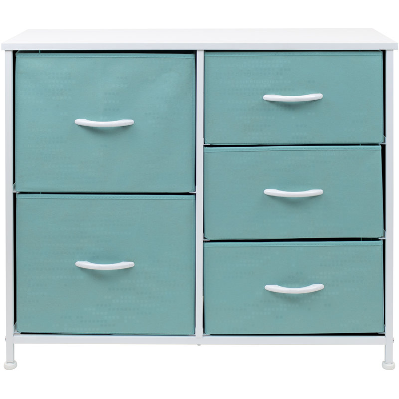 Sorbus 5 Drawers Dresser with Steel Frame and Wood Top, Aqua