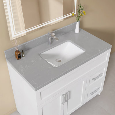 42"W x 22"D Engineered Stone Vanity Top Center Single Sink with 4" Backsplash in Gray Marble