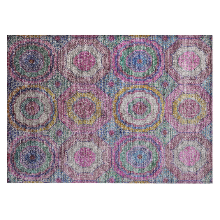 Machine Washable Indoor/Outdoor Xhevrie Pink Rug
