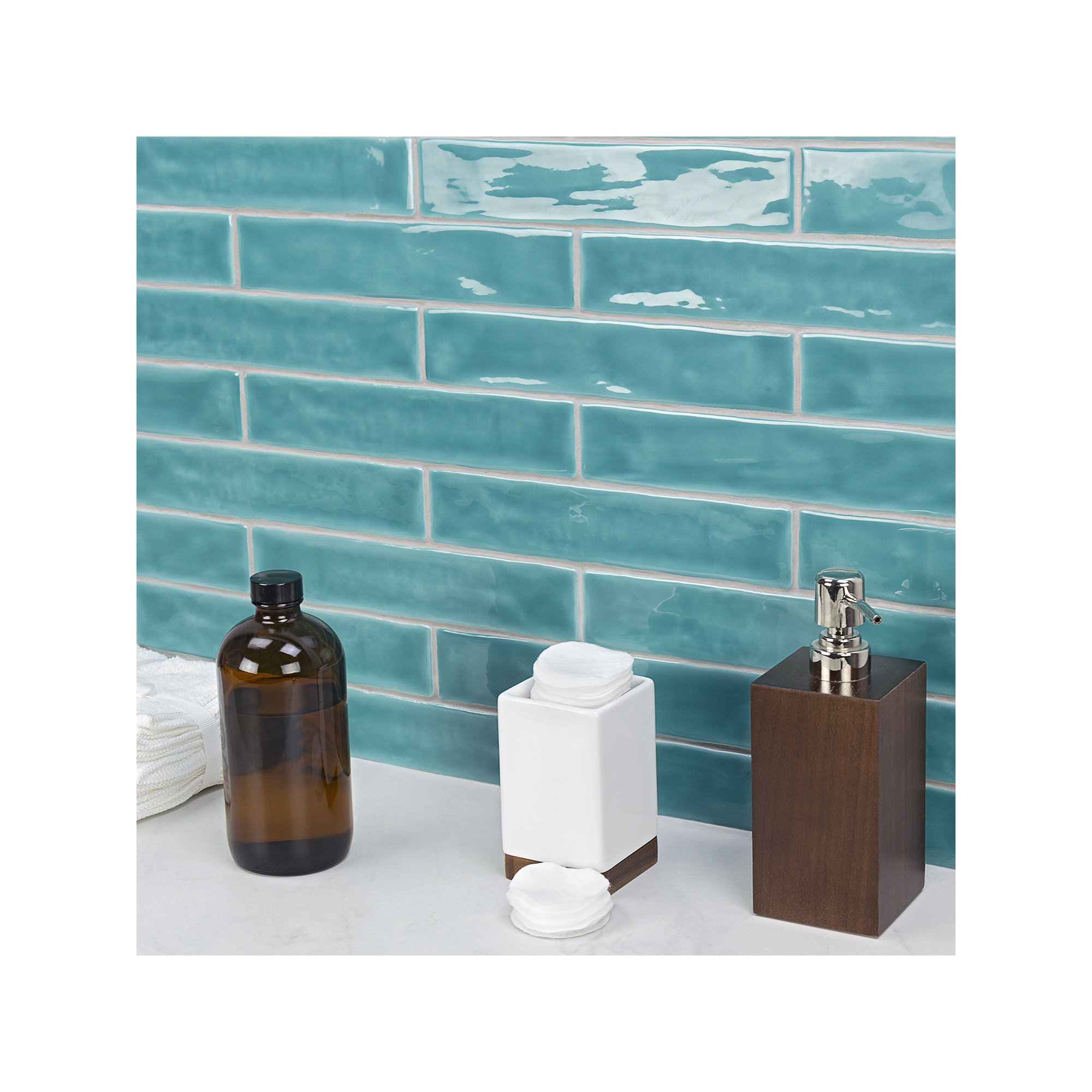Brookline Polished 2" x 10" Ceramic Brick Look Subway Wall Tile (5.38 sq. ft./ box), Turquoise