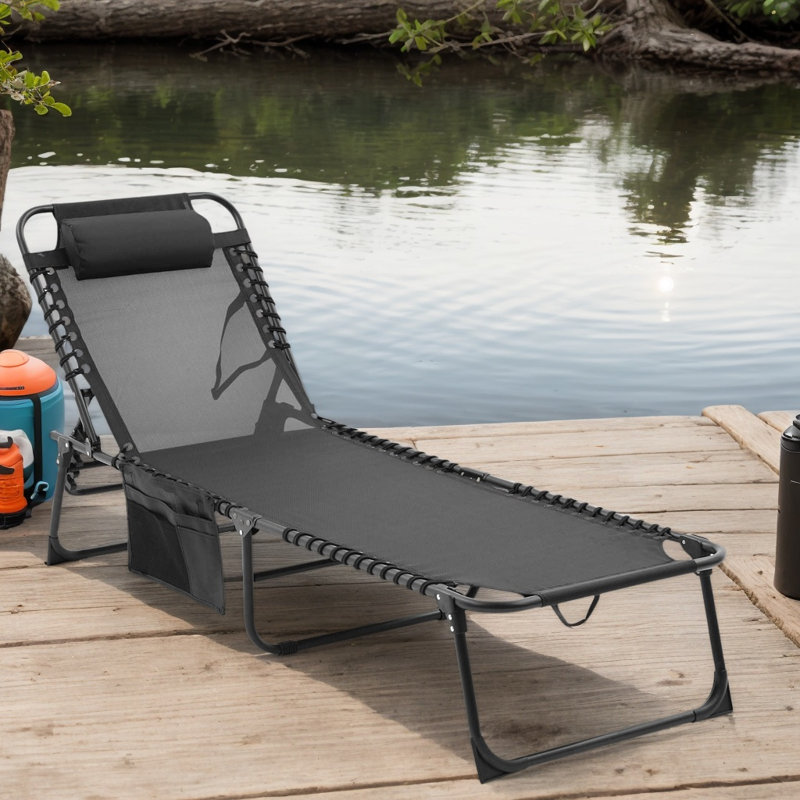Chaise longue d'extérieur, chaise longue de bronzage, chaise longue de piscine pliante pour la plage (ensemble de 1), Black