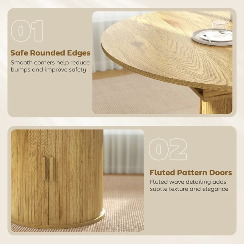 Storage Kitchen Table,Extendable Dining Table, Natural Wood