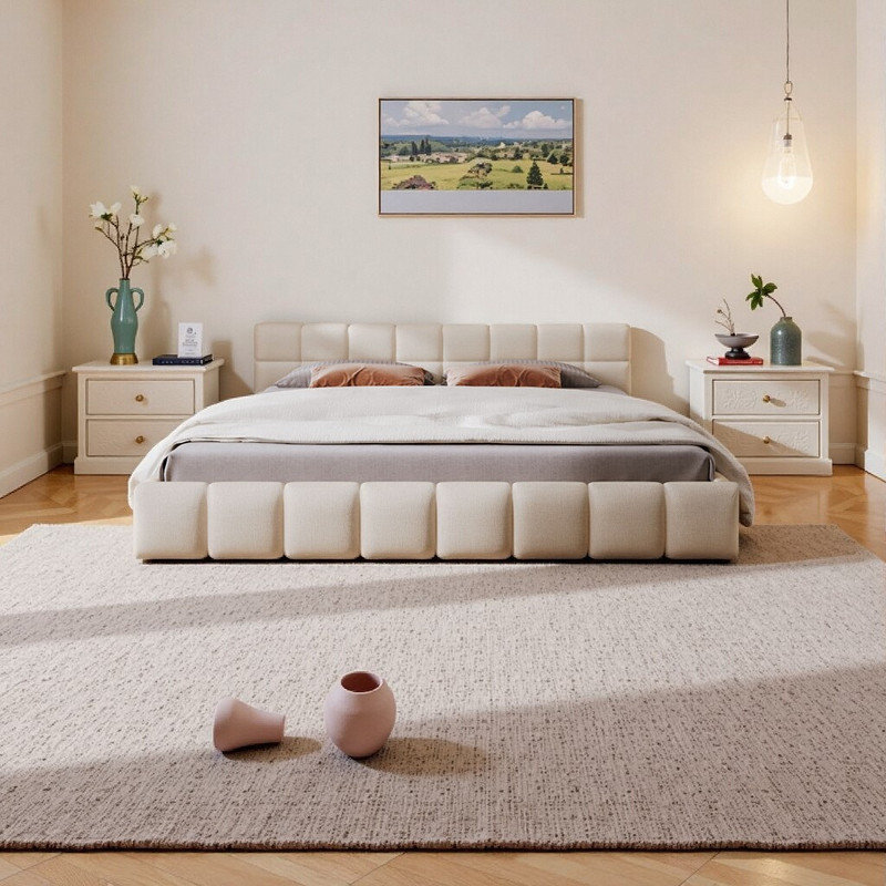Soft Upholstered Bed with Checkerboard Headboard – King Sizes