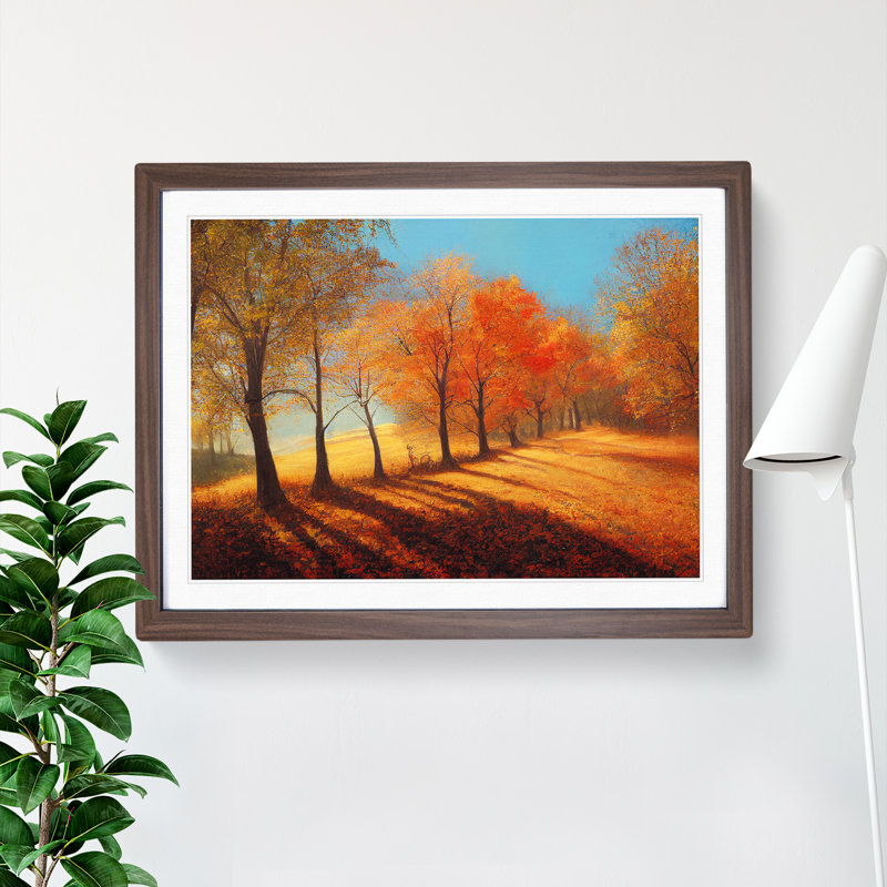 Joyful Autumn Forest 1 Piece Single Picture Frame Wall Art, 34cm H x 46cm W x 2cm D, Walnut Framed