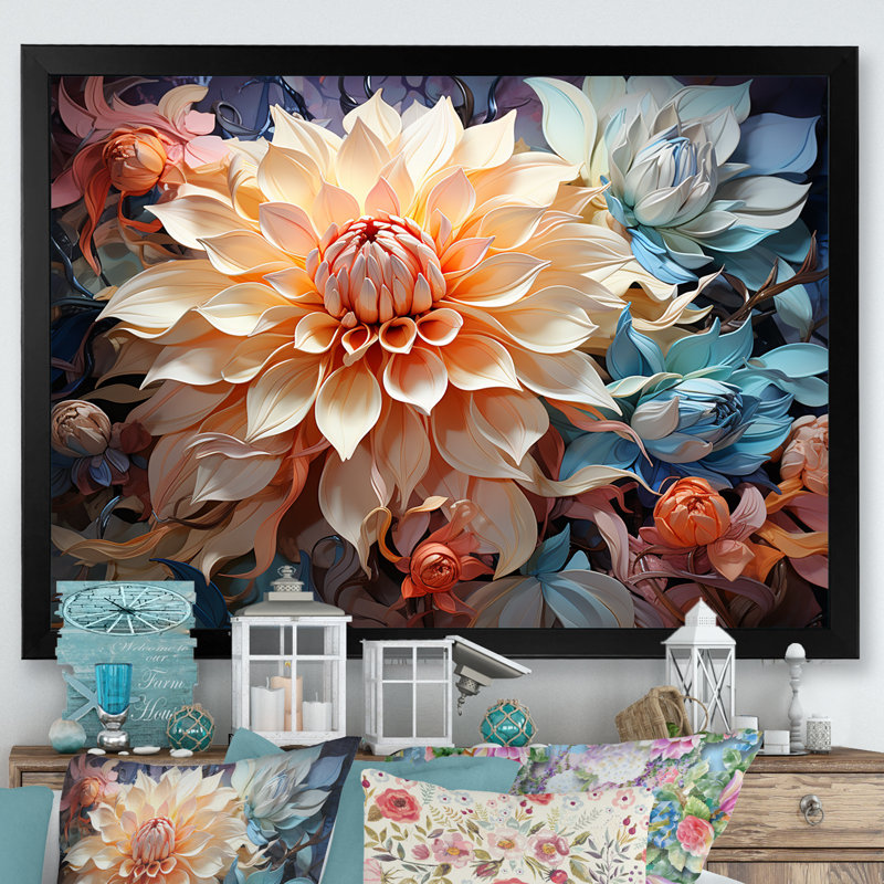 Dahlia Blossom Reverie sur toile, Cadre simple noir, H 12 po x l 20 po x P 1 po