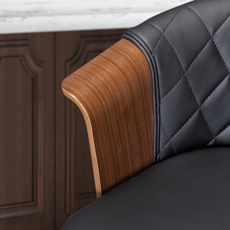 Lesli 30.51'' Swivel Tufted PU Leather Upholstered Bar Stool, Black/Brown