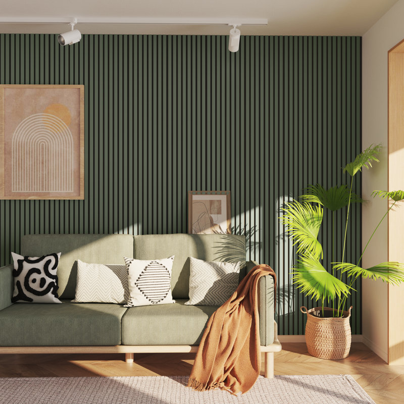 106" L x 12.6" W 3D Acoustic Wood Slat Wall Panels, Sound Dampening Shiplap Wall & Ceiling Tiles, Alamosa Green