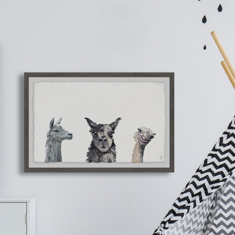 «Cheeky Trio», reproduction d'art encadrée, H 24 po x l 36 po x P 1,5 po, Cadre gris