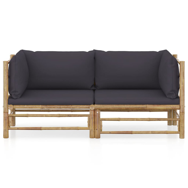 Ensemble de patio 2 pièces avec coussins en bambou, Gris foncé