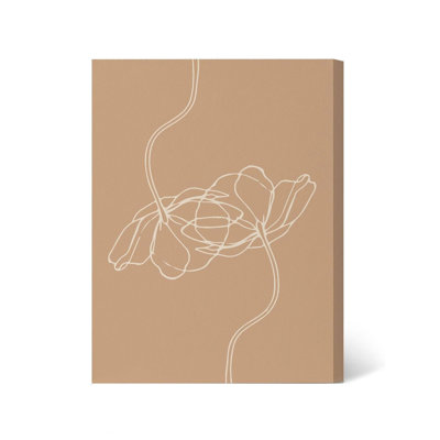 Taupe Neutral Lotus Line Canvas Wall Art, Serene Floral Sketch Wall Decor 32" H x 24" W