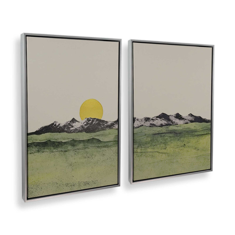 Ensemble de 2 impressions Whispering Valley Peaks, 36 po x 24 po, Cadre flottant en chrome poli