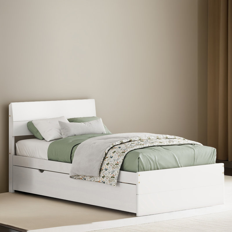 Structure de lit plateforme simple avec lit gigogne simple, Blanc