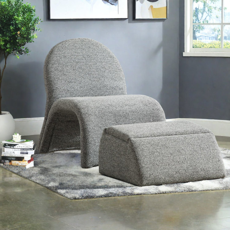 Chaises d'appoint avec repose-pieds de rangement, siège compact en chenille