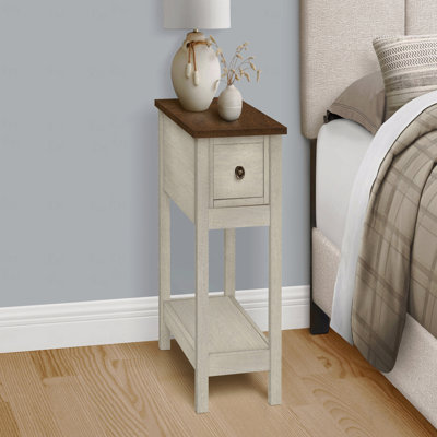Table d'appoint, bout, table d'appoint, 2 niveaux, étroit, lampe, tiroir de rangement, placage, placage, transitionnel