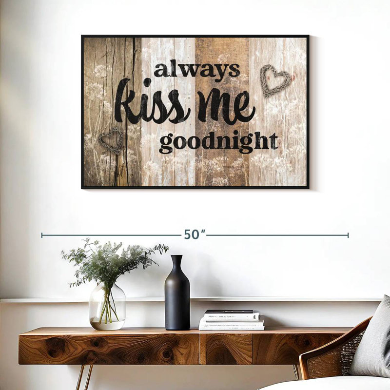 Plaque murale Kiss Me Goodnight, Cadre flottant noir, 31 po x 21 po